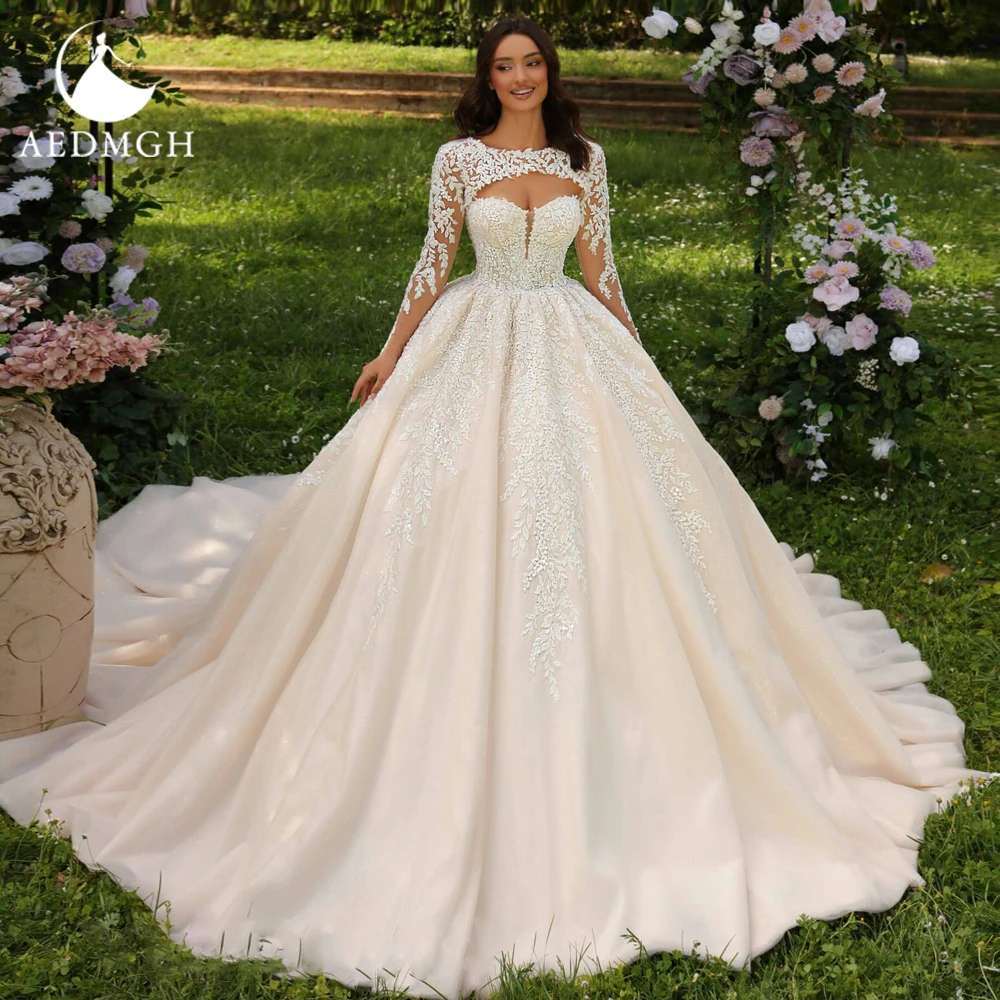 

Aedmgh Ball Gown Classic Wedding Dresses 2024 Strapless Detachable Long Sleeve Vestido De Novia Lace Appliques Robe De Mariee