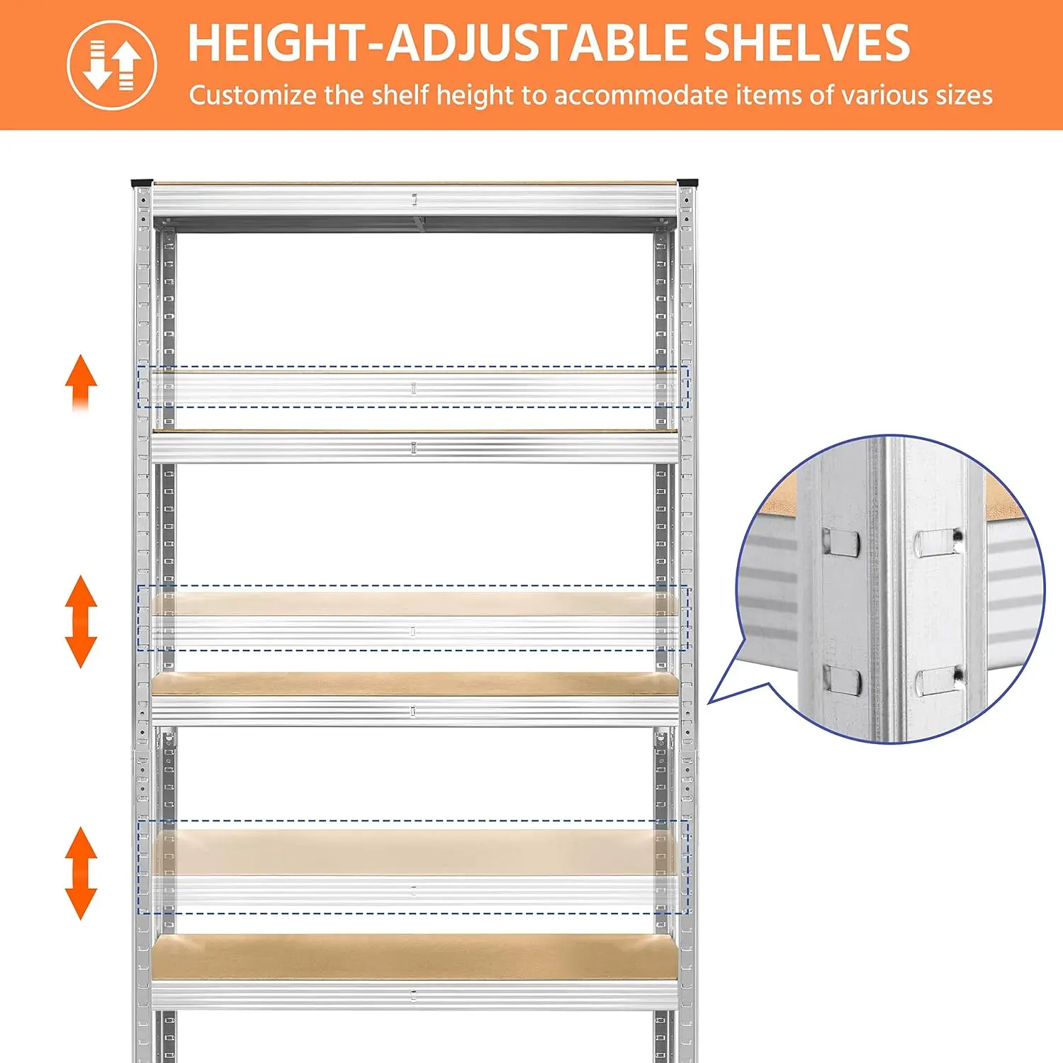 رف تخزين وحدة أرفف مجلفن قابل للتعديل مكون من 5 طبقات، رف تخزين بسعة 875 كجم، أرفف معدنية، سقيفة، مكتب، المنزل