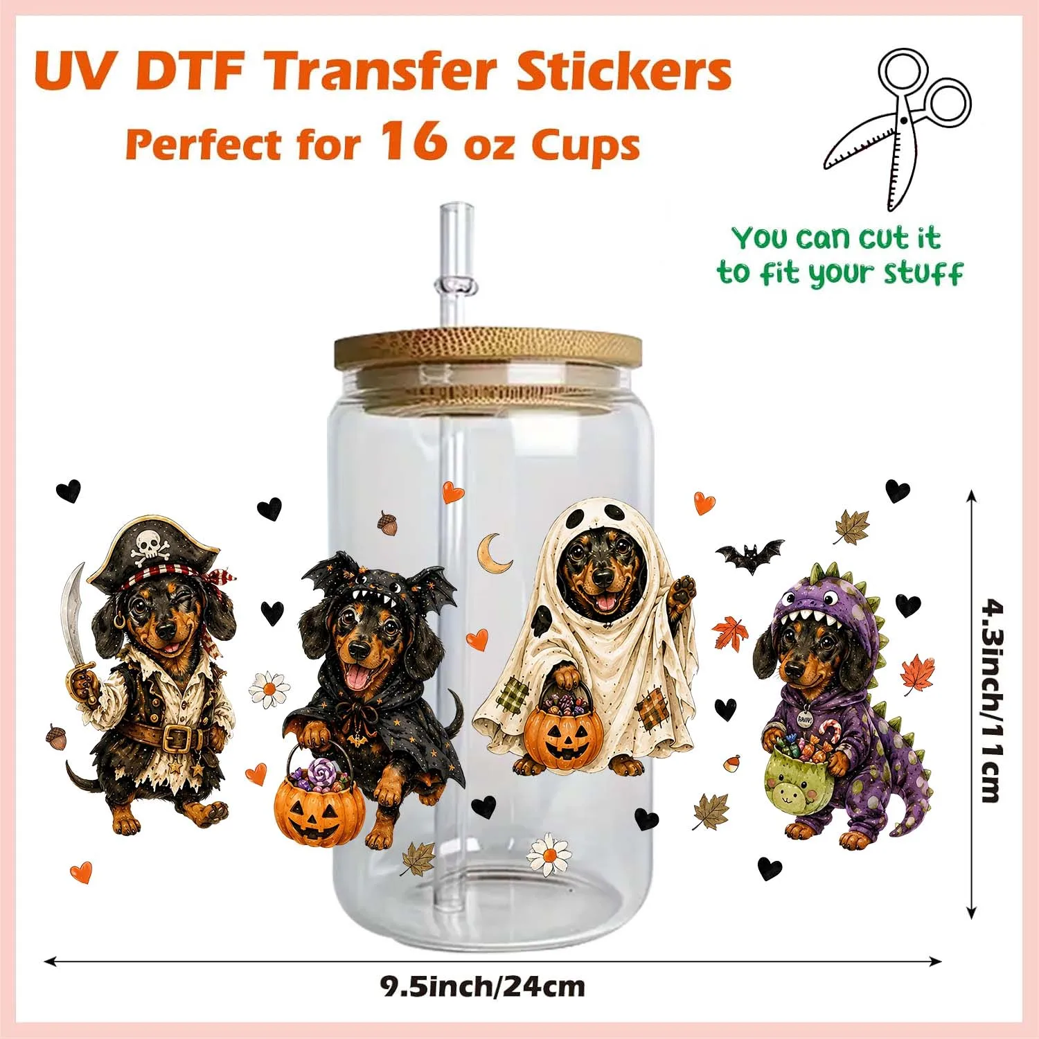 Funny Halloween Autumn Season Uvdtf Sticker waterproof DIY Decals 3D transfers uvdtf tumbler stickers 16oz uv dtf cup wraps