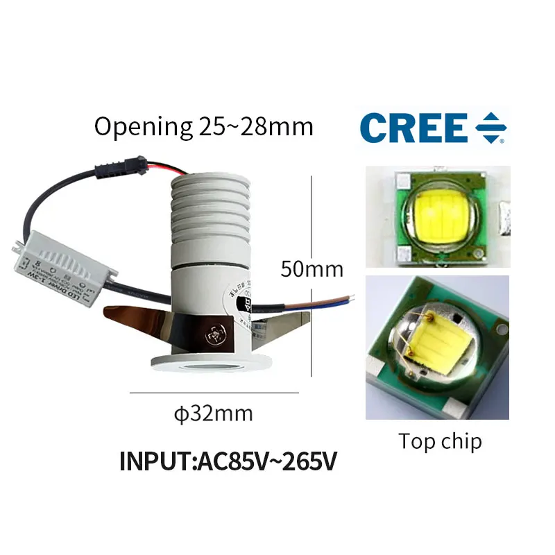 Miniluz descendente empotrada para techo, foco antideslumbrante con Kit de controlador, 28mm, 1w, 3w, 110v, 220v