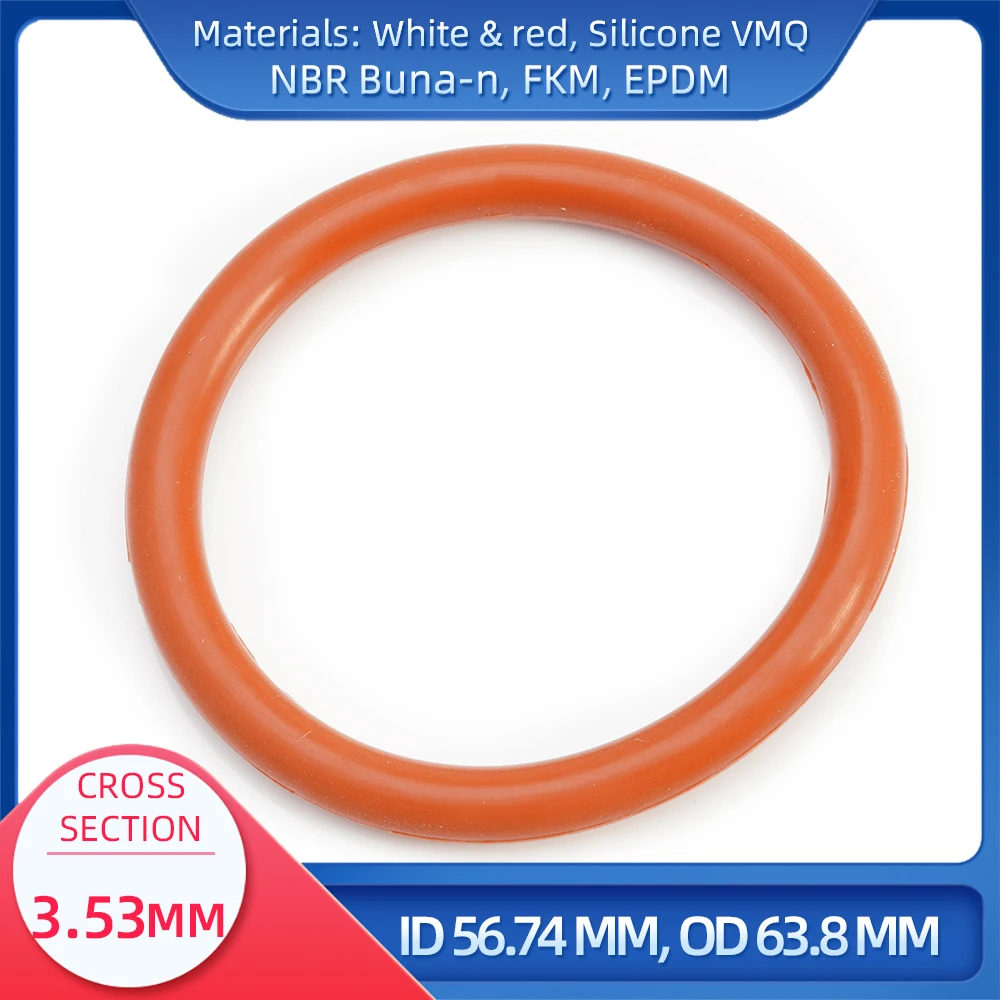 

O Ring CS 3.53 mm ID 56.74 mm OD 63.8 mm Material With Silicone VMQ NBR FKM EPDM ORing Seal Gask