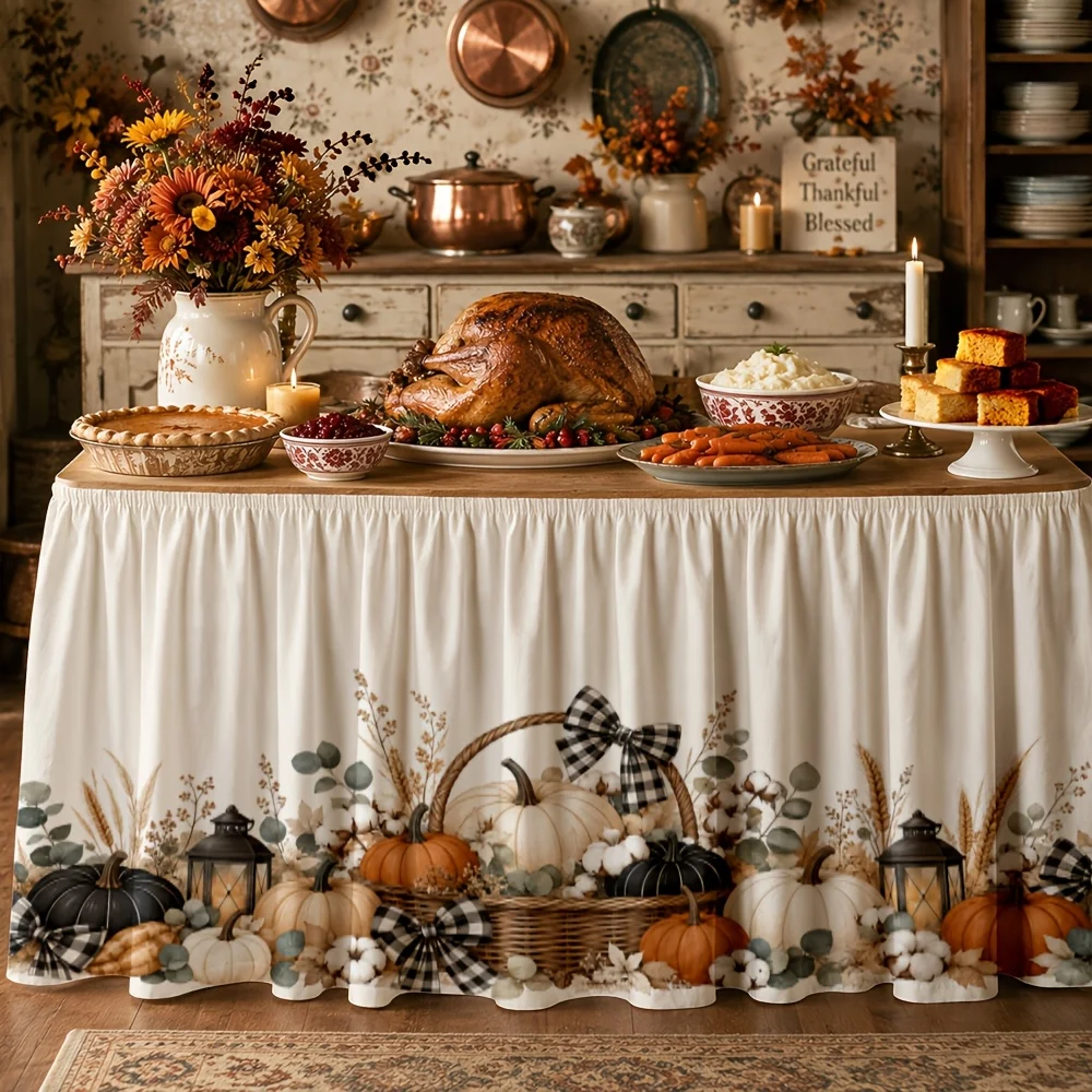Send a set of tablecloth and table runner (1 piece) for Thanksgiving. Made of polyester. Suitable for autumn harvest.