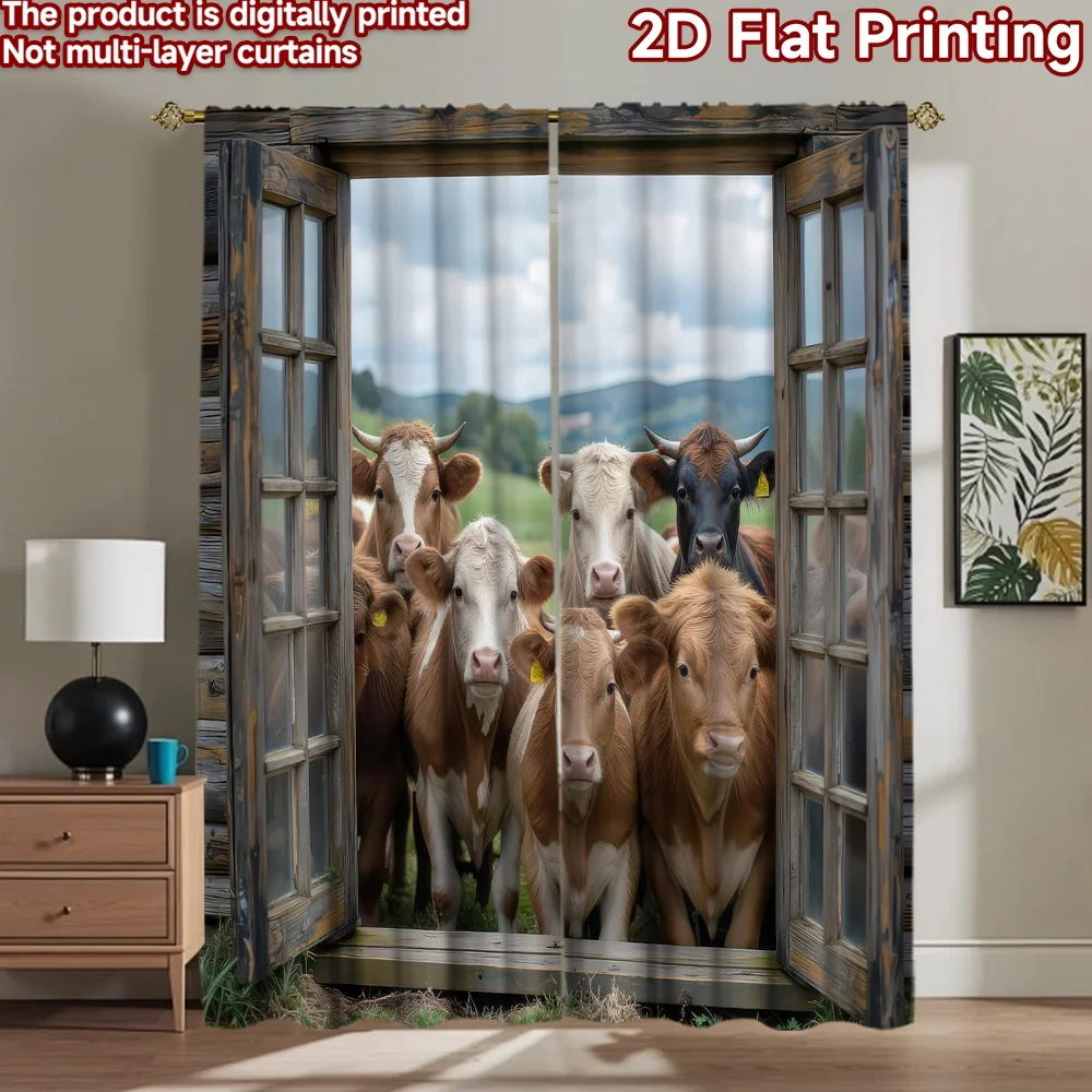 

1pc 2D flat Photography Backdrop Popular Photography Backdrop Curious Cows at 100% Polyester Family Party Use for Indoor