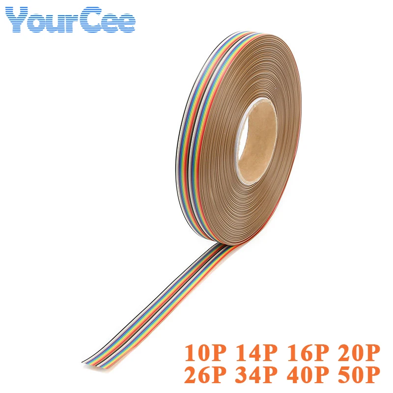 5 Meters/1 Meter 10P 14P 16P 20P 26P 34P 40P 50P Rainbow Ribbon Cable Flat Color Colorful Wire 1.27mm Spacing Pitch