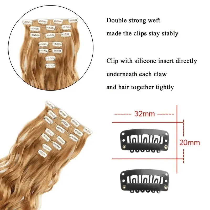 Extensiones de cabello con clip, 7 piezas para cabeza completa, 22 pulgadas, largas, rizadas y onduladas, sintéticas, naturales, para mujeres y niñas 3