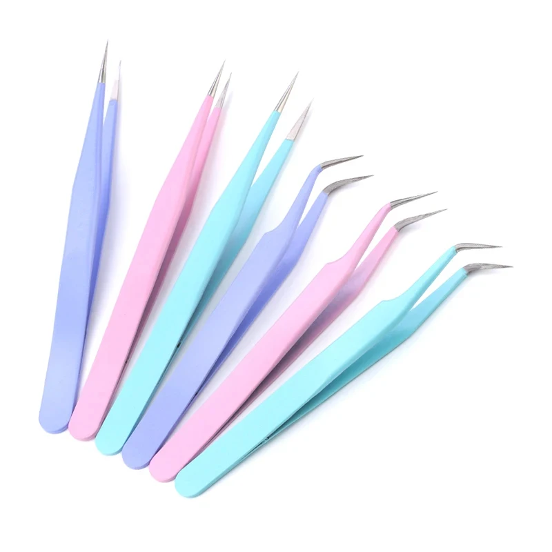 高精度アイラッシュピンセットセット、キャンディーカラー、ステンレス鋼、まつげエクステeps
