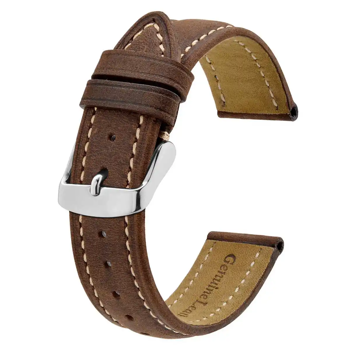 BISONSTRAP-Correa de reloj de cuero genuino para hombre y mujer, pulsera de repuesto de 14mm, 17mm, 18mm, 19mm, 20mm, 21mm, 22mm, 23mm y 24mm