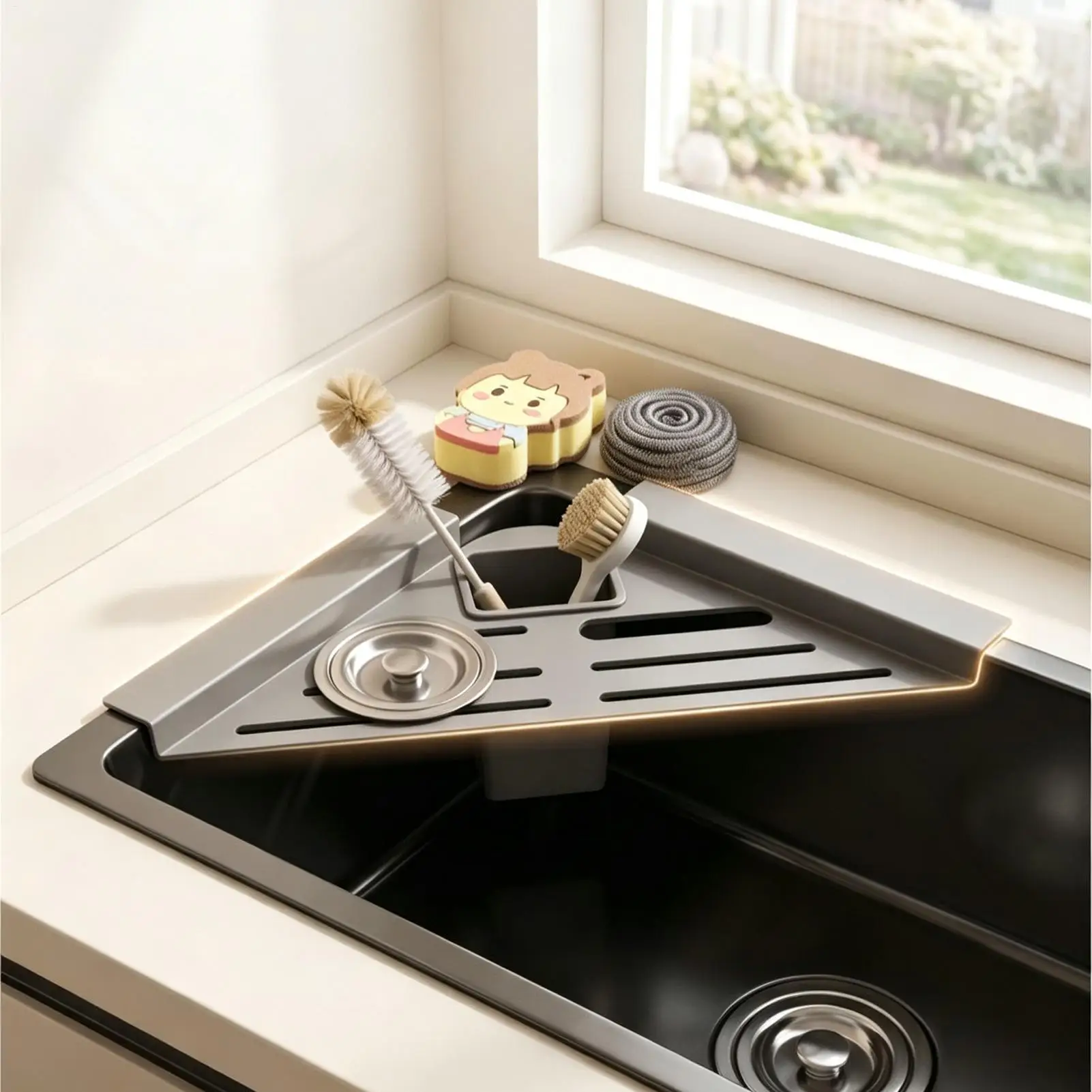 Sink Corner Drying Rack Carbon Steel Triangle Sponge Holder Over Sink Dish Drying Rack for  Kitchen Soap Sponge Drying Rack