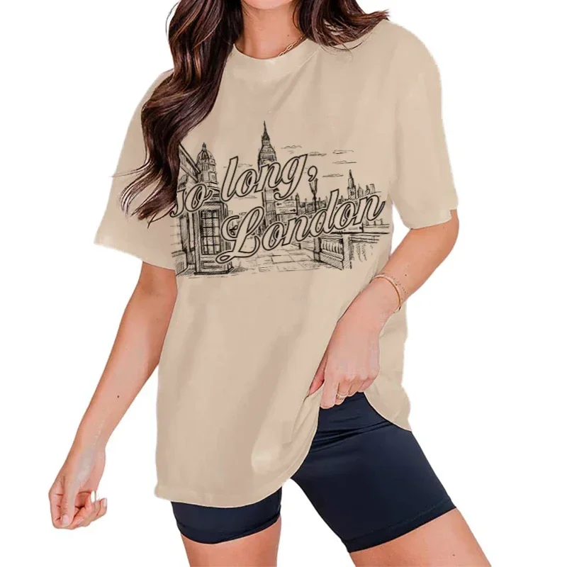 

So Long London Vintage T-Shirt Trendy Cute Music Concert T Shirt Loose Short Sleeve Fandom Tee Shirt Women Retro Fashion Tops
