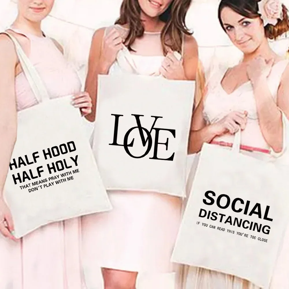 All-match Canvas Shoppings Bag Women Casual Tote Bags Fashion Shoulder Bags Text Print Harajuku HandBags Portable Sundries Bag