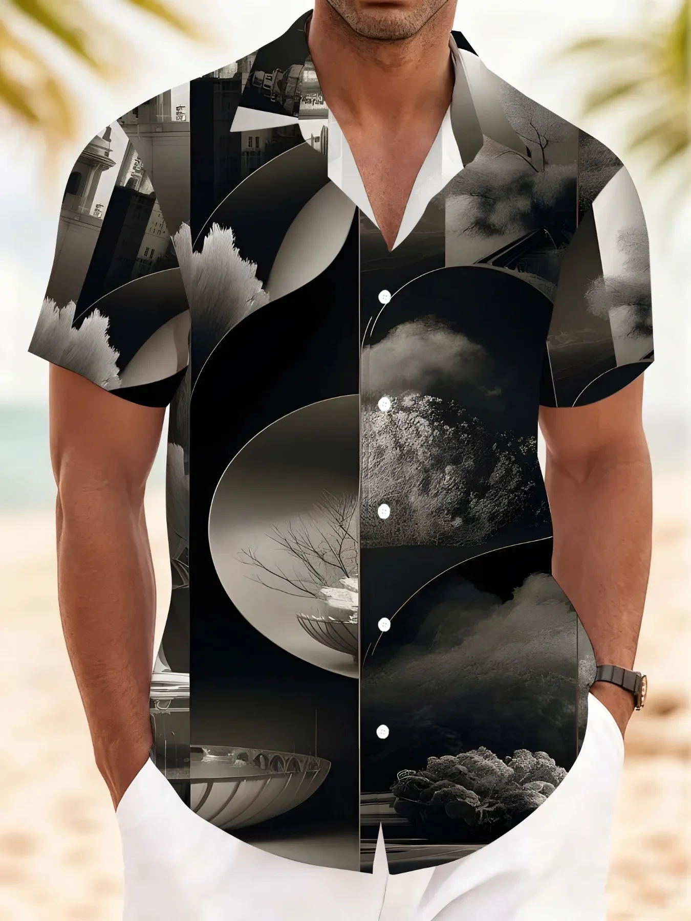 Summer Trendy Men's Hawaiian Shirt Man Short Sleeve Vibrant Print Loose Fit Lightweight Stylish Party Tops