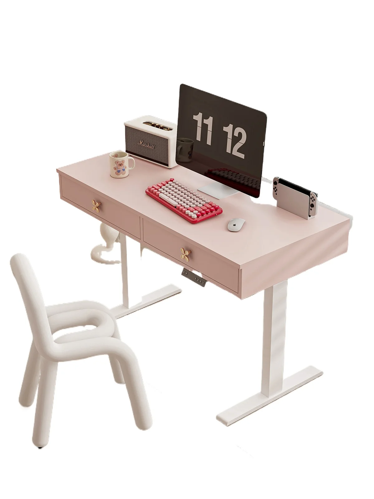 

Pink electric lifting table study smart desk integrated dopamine study table with storage computer desk