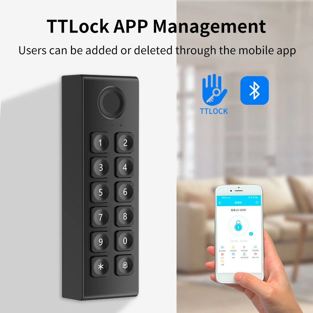 

Цифровая клавиатура без косточек с приложением TTLOCK может использоваться в подключении с интеллектуальным скрытым беспроводным замком отпечатков пальцев 13,56 МГц