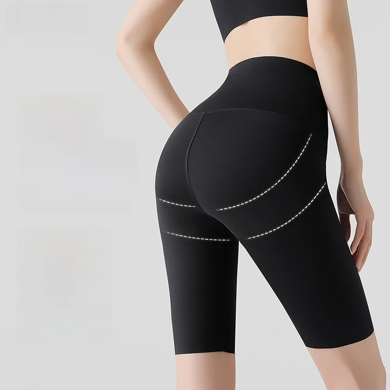 

High Waist Yoga Pants Women Summer Thin Brief Riding Pants Butt Lifting ark Skin Pattern Five Length Non Sliding Bot