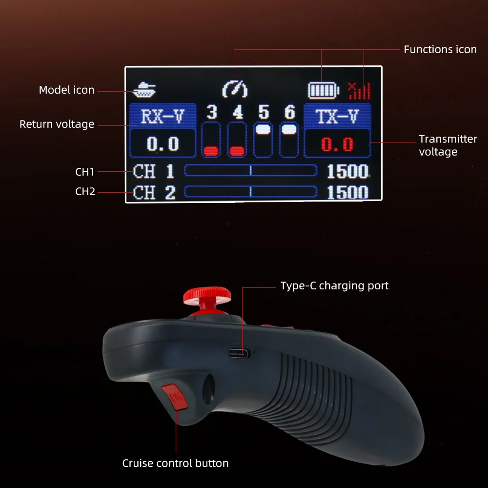 HOTRC DS-650 RC Transmitter 6CH 2.4G Radio System Color Screen Remote Controller F-06A Receiver for RC Boat Model DS600 Upgrade