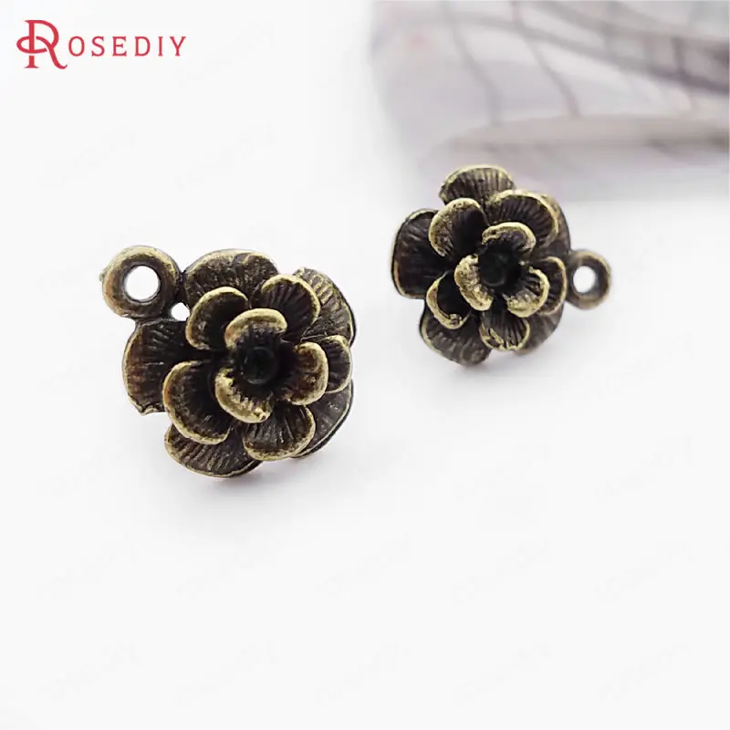 Wholesale Antique Silver color  Steel Stud Earrings with 12mm Alloy Flower and a Hanging Hole Diy Findings 20 pieces(JM4880)