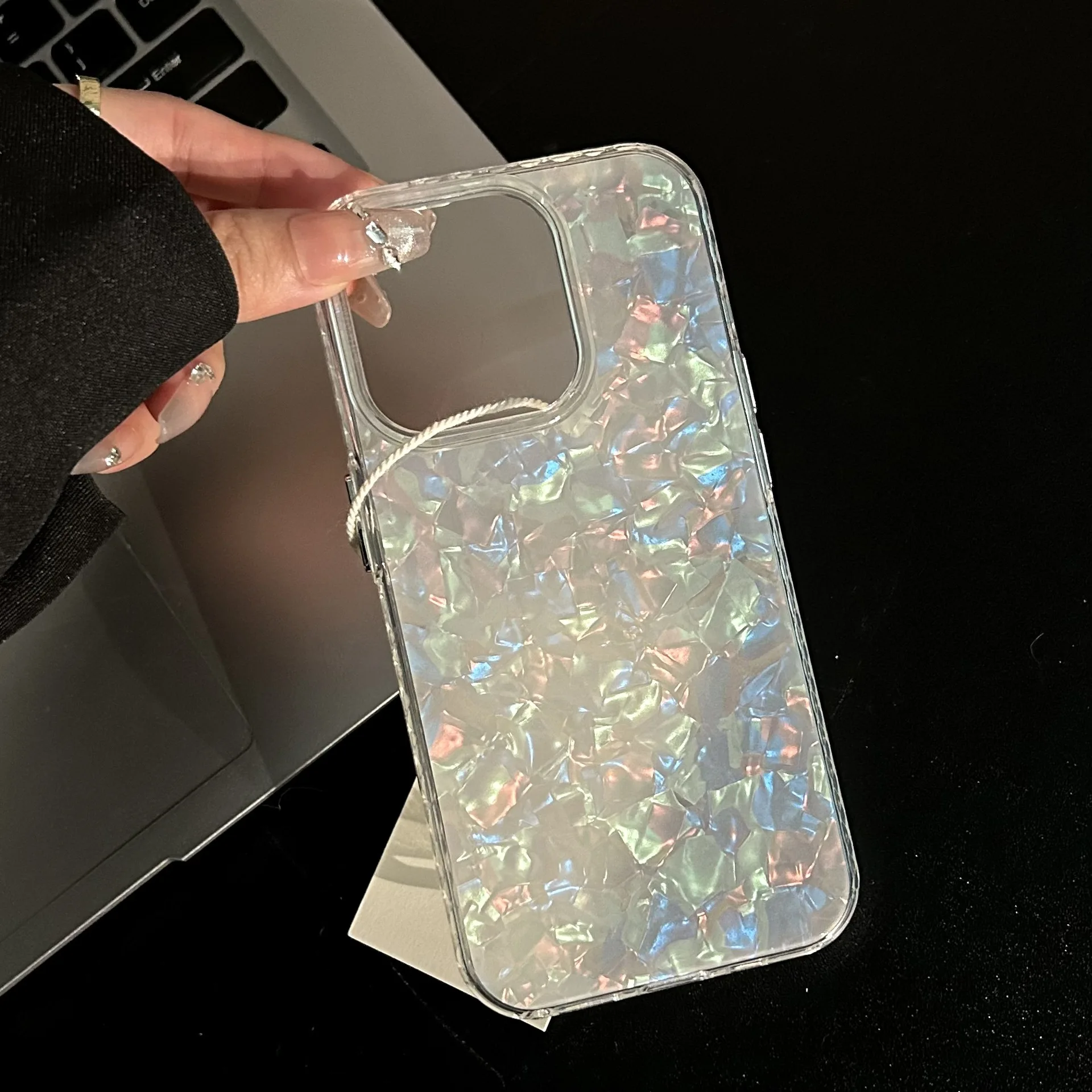 Luxury Glitter Dreamy Conch Shell Phone Case For iPhone 16 15 14 Plus 13 12 11 Pro Max Laser Marble Shiny Clear Bumper Cover image 3