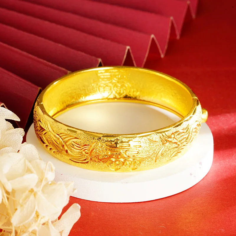 

Женский браслет с резным узором Дракона Феникса, 24-каратное золото, AU999 — изысканные резные узоры, благоприятный дракон Феникс