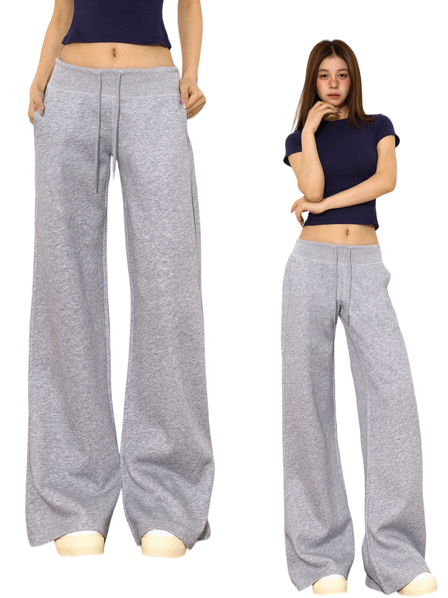 

Женские длинные брюки с низкой талией, широкими штанинами, прямым кроем, свободного кроя, в повседневном спортивном стиле, асимметричные, универсальные, из смесового хлопка