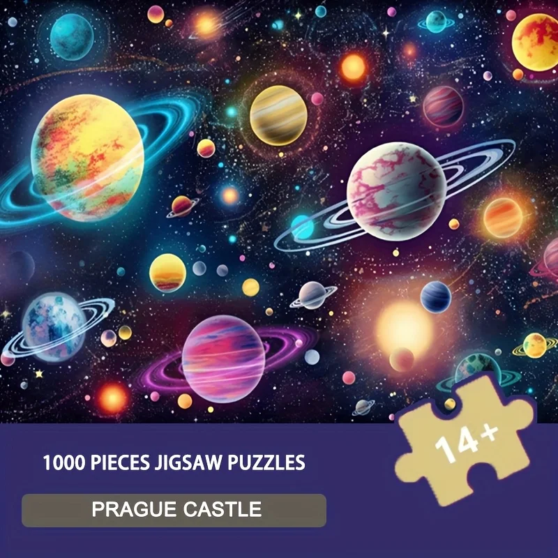 1000pcs Glow-in-the-Dark Jigsaw Puzzle - Prague Castle Design, 19.69x27.56inch, Cosmic Exploration Series