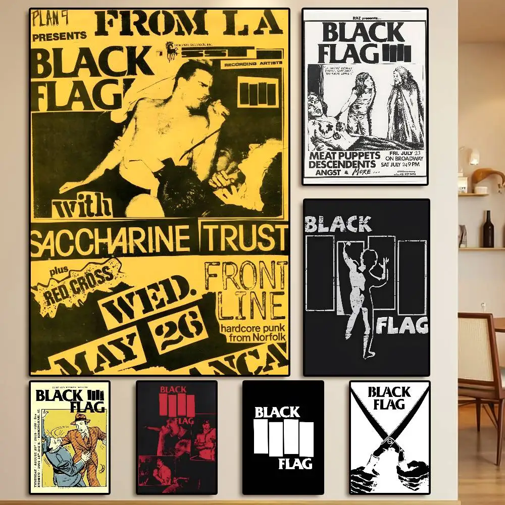 DIY-Hardcore Punk Black Flag-Band Poster HD Art Sticky Wall Waterproof Home Living Room Bedroom Bar Aesthetic Decoration