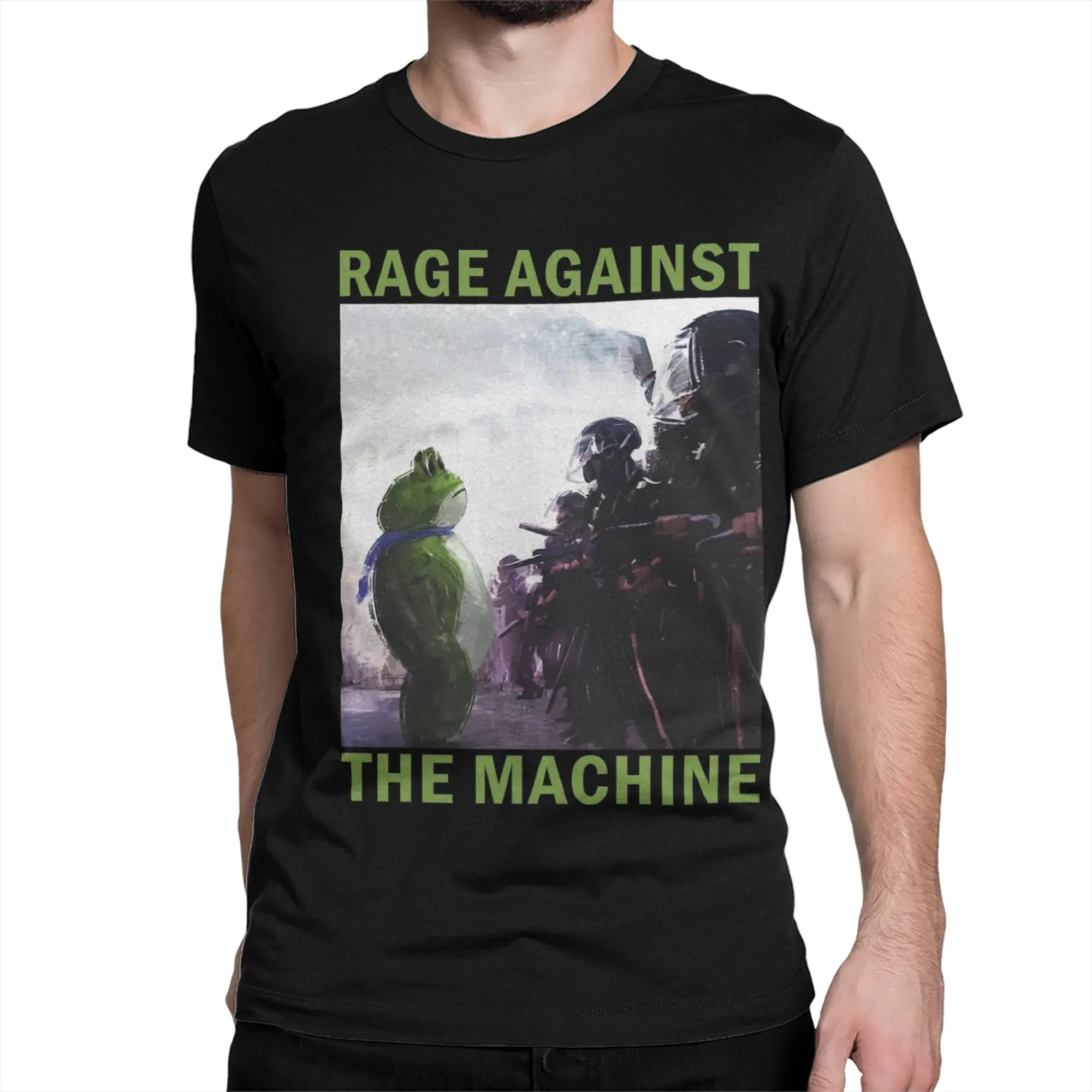 الرجال النساء تي شيرت مقاومة بورتلاند الضفدع الغضب ضد آلة الضفدع الفن القطن تيز قصيرة الأكمام تي شيرت س الرقبة الملابس #2