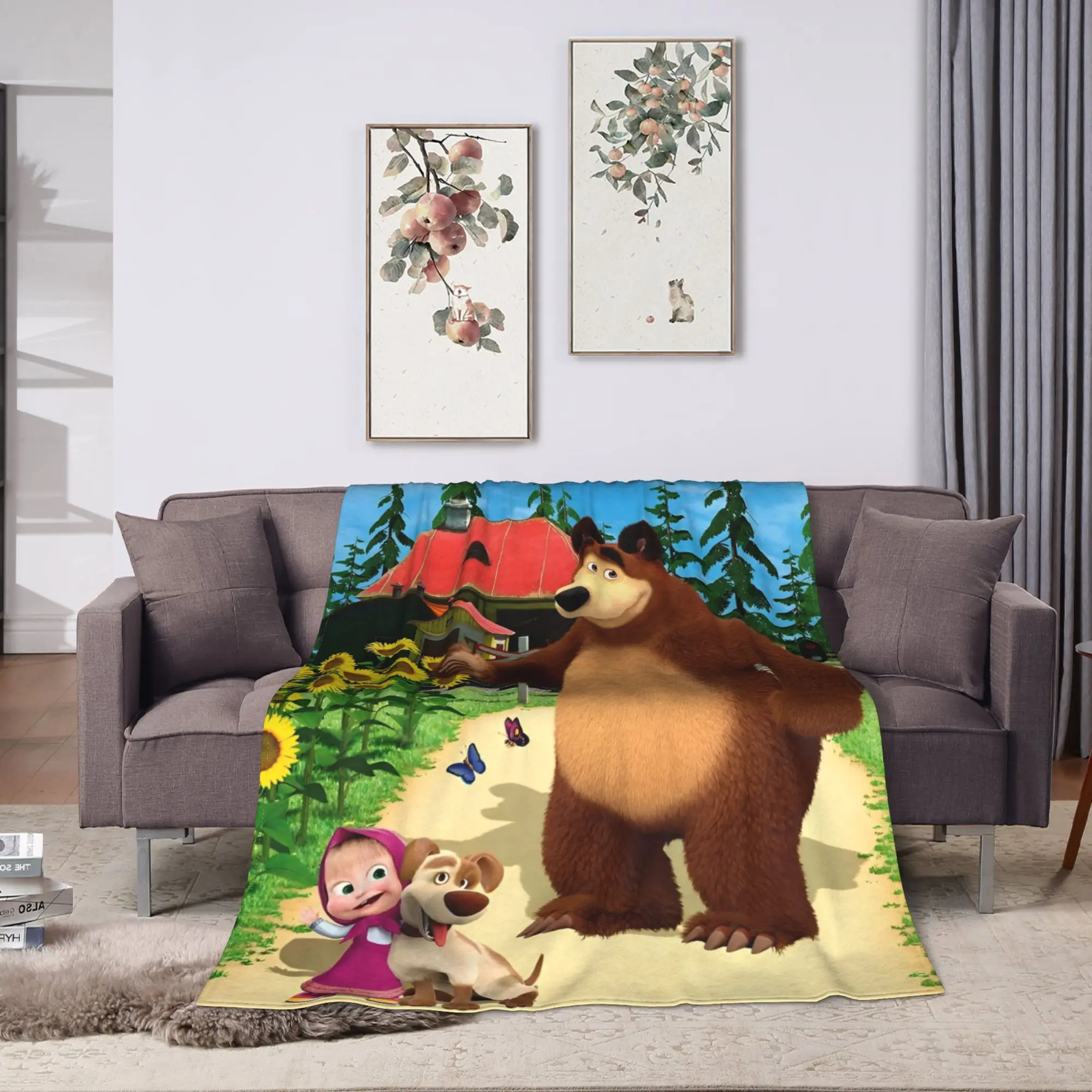 Warm Soft Blanket Decorative Cartoon M-Masha And Bear  Bedding Throws  Flannel Bedspread For Outdoor Funny Sofa Bed Cover