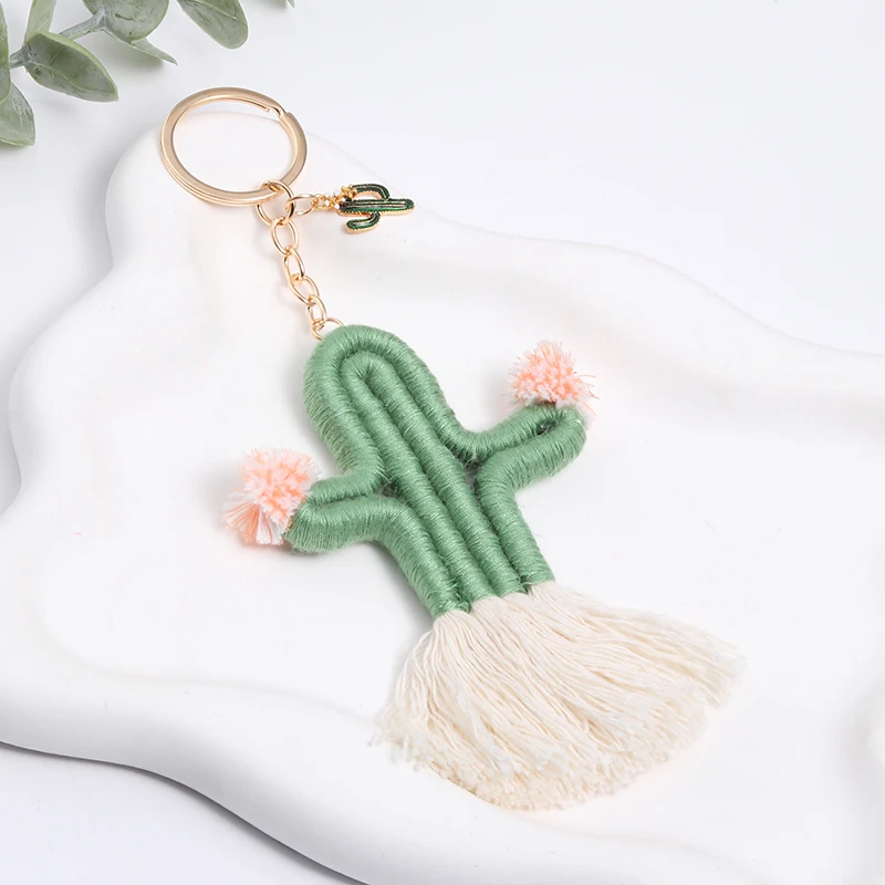 Cute Wool Keychains Lovely Cactus Desert Plant Key Rings For Women Girls Friendship Gift Handmade Handbag Decoration Jewelry