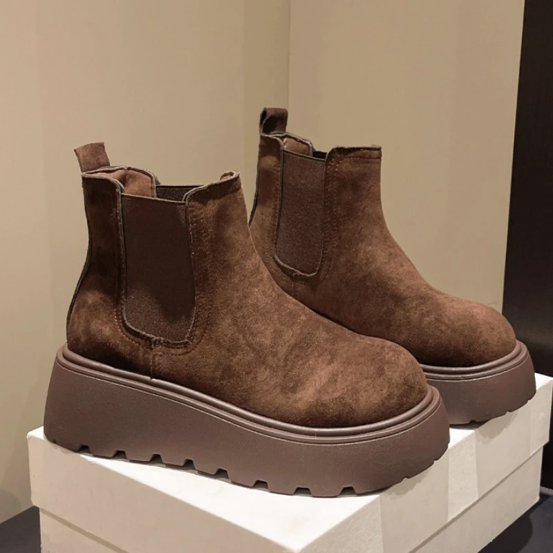 الشتاء خمر الفراء بطانة النساء حذاء من الجلد منصة موجزة الارتفاع زيادة الأحذية الدافئة القطن الجوارب القصيرة أحذية Zapatos Mujer