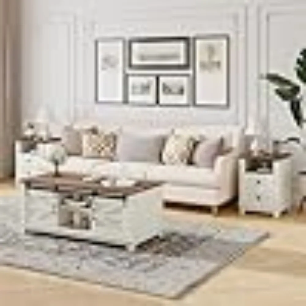 

Coffee Table with Sliding Barn Doors, End Tables Set of 2 with Charging Station for Living Room & Bedroom, Café Tables