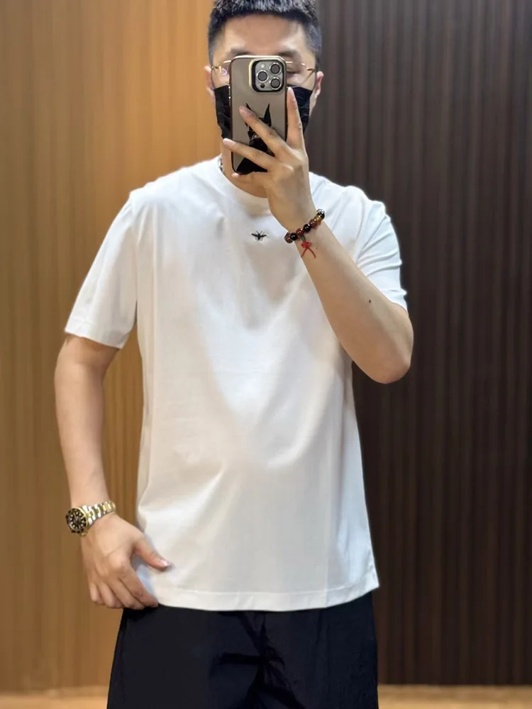 

Новая летняя мужская модная футболка с круглым вырезом и коротким рукавом, свободного кроя, простая, креативная, с интересным дизайном, для базового слоя.