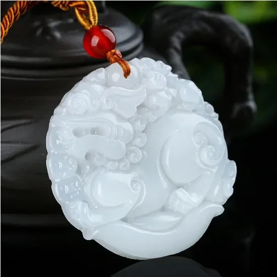 Natural White Jade Treasure Pixiu Pendant Jadeite Necklace Charm Jewellery Fashion Accessories Hand-Carved Luck Amulet Gifts