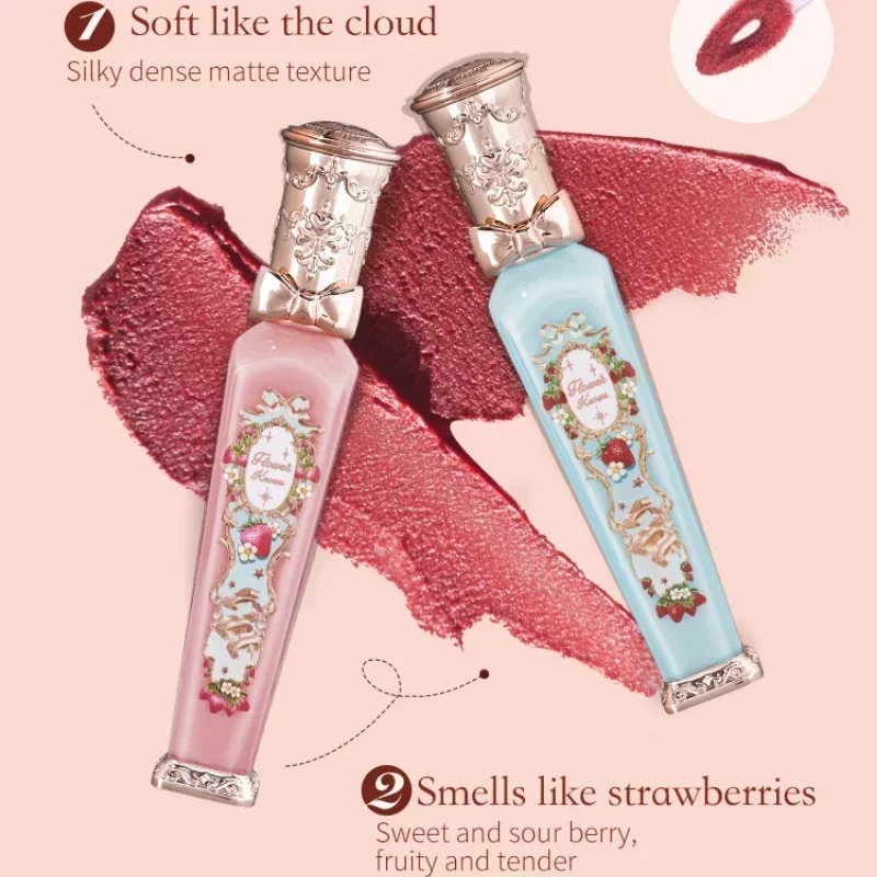 Flower sa Strawberry Rococo Series Cloud Lip Cream Lip Gloss Long Lasting Velvet Lip Tint Lipstick for Women Cosmetic