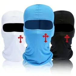 1pc Cross Printed Mask Hood For Men And Women Outdoor Riding Balaclava Hat Windproof And Sunscreen Sun Hat