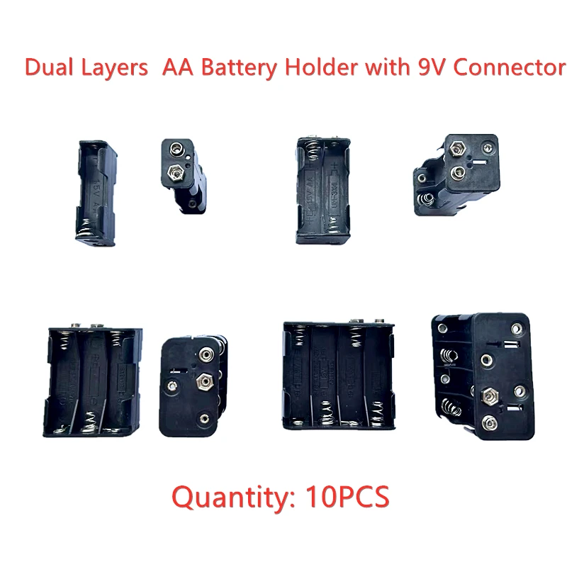 10 sztuk uchwyt baterii AA 3V 6V 9V 12V dla 2X 4X 6X 8X AA baterie czarny plastikowy pojemnik do przevhowywania Box Case podwójna warstwa ze złączem