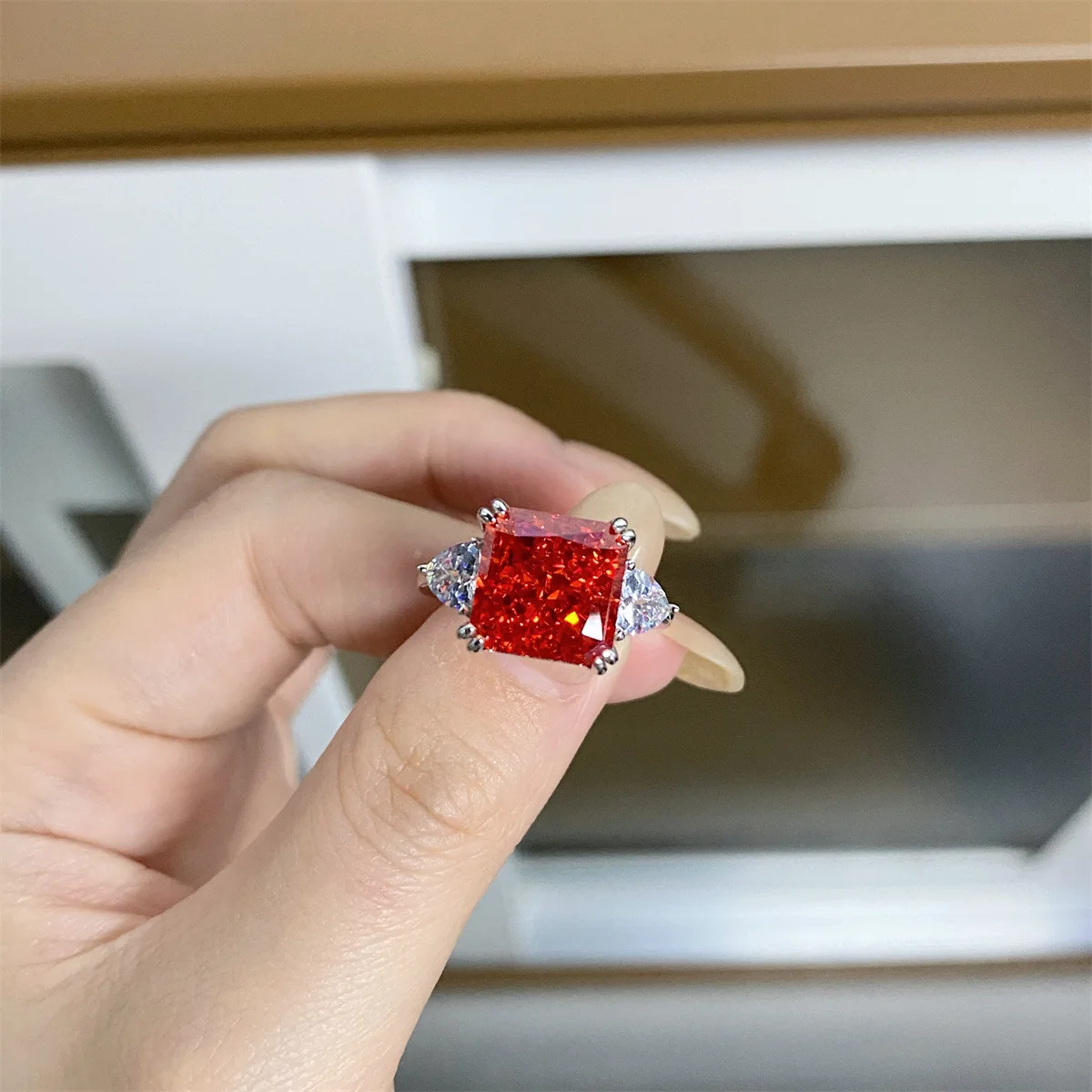 Luxury Solid Platinum PT950 Women's Ice Flower Cutting Ring Raydean Cutting 5 karat Diamond Ring Moissanite Diamond Ring