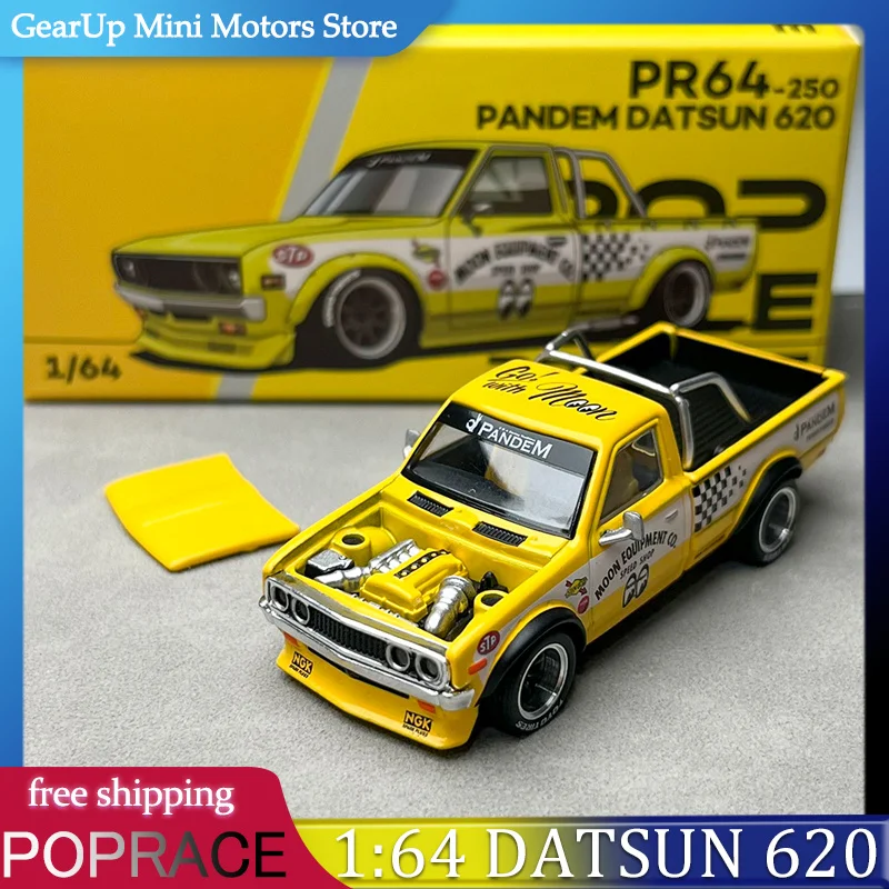 

POPRACE 1:64 Datsun 620 Moon Eyed Пикап из сплава, литой под давлением модель грузовика JDM HEC Expo, модель игрушечного автомобиля для любителей тюнера JDM в наличии