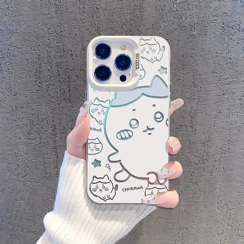 Anime Cartoon Peripheral Chiikawa Kawaii Usagi IPhone Case Hachiware Momonga Hollow Color Silver Fall Proof Tpu Protective Case