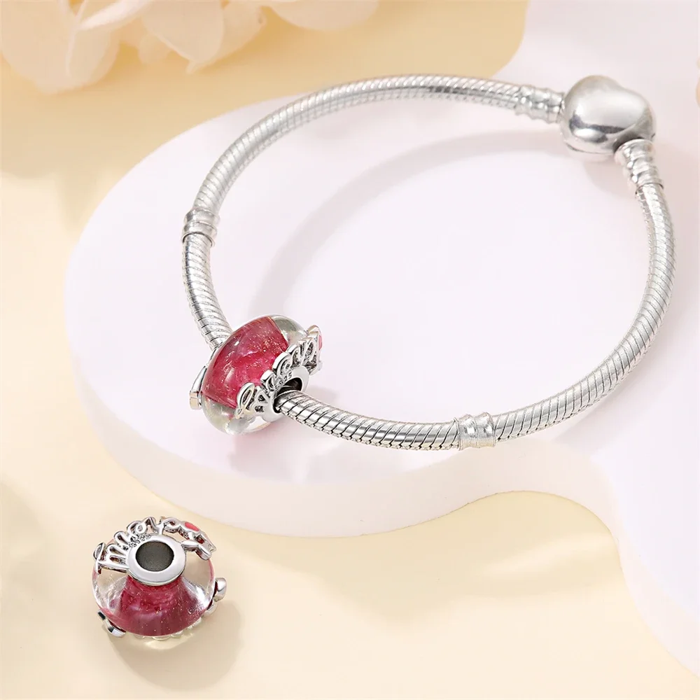 New 925 Sterling Silver Colorful Flower Murano Glass Charm Fit Original Bracelet Necklace Heart Murano Glass DIY Fine Jewelry image 3