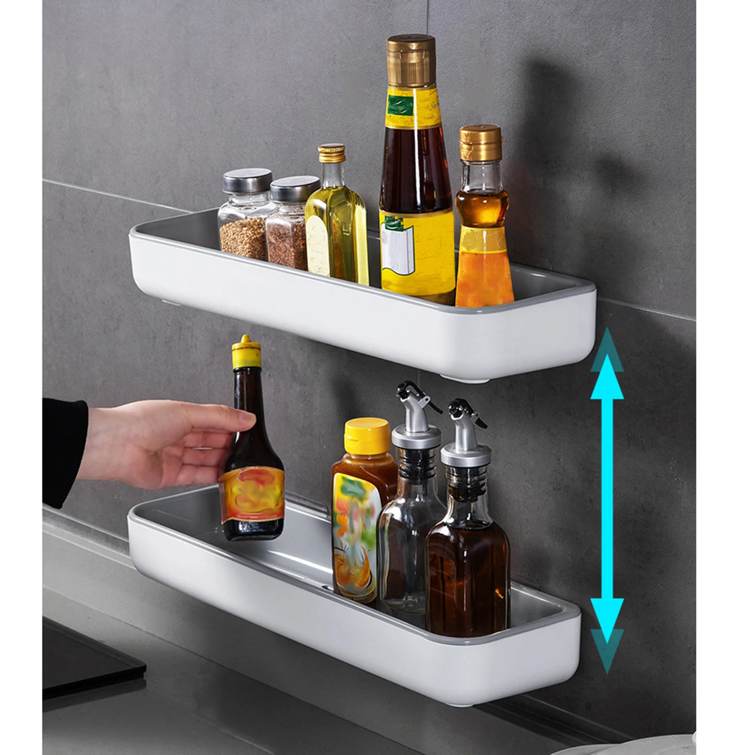 Wall Mounted Kitchen Condiment Spice Rack Organizer Shelf Kitchen Storage Wall Shelf Organizer Plastic Hanging Rack for Kitchen