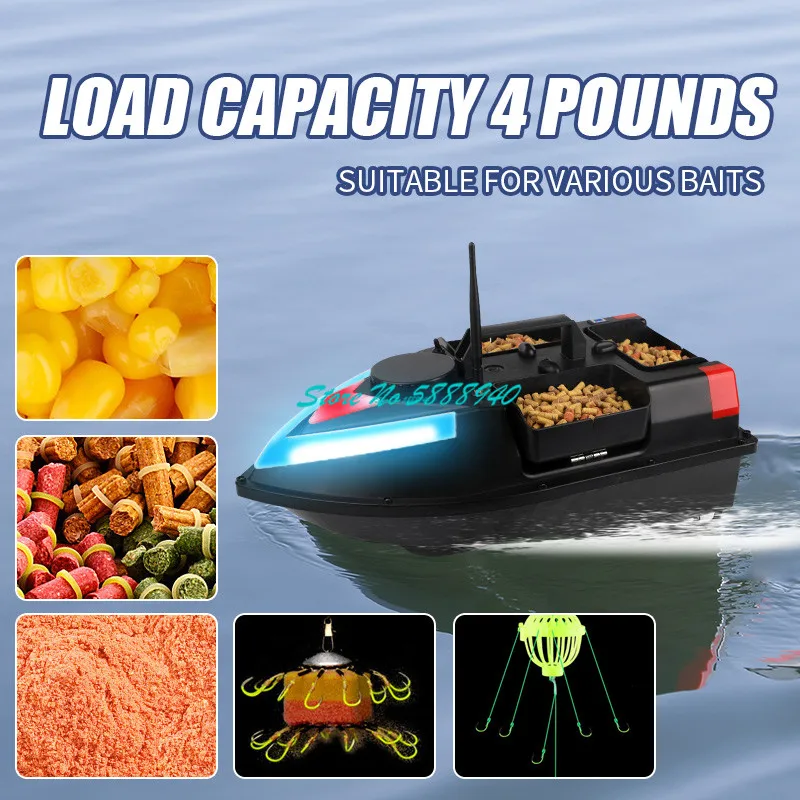 100GPS Positioning Waterproof Remote Control RC Bait Boat 500M 2KG Auto Return Cruise 7 Color LED Light 3Hopper RC Fishing Boat