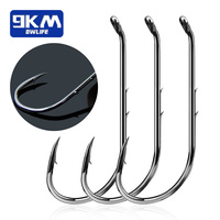 9KM Baitholder Fishing Hooks 50~100Pcs Live Bait Hook Barbed Shank Down Eye Offset Circle Hook Carp Fishing Jig Worm Hook Tackle