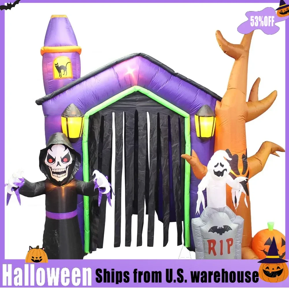 

Halloween Inflatable Haunted House8.5 Foot Castle with, Ghost, Tree and Pumpkin Lights Decor Outdoor Indoor Holiday Decorations