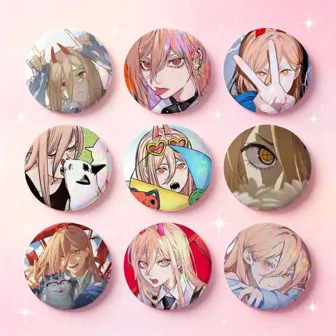 Power Anime Character Badges Button Round Creative Pin Brooch Badge Bag Decor Accessories Fans Collect Friends Gifts