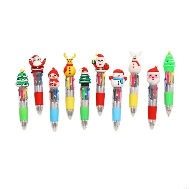 

X6ha 10pcs Рождественская разноцветная ручка Pen 4 Color-in-1 Письменные ручки для цветовой кодировки
