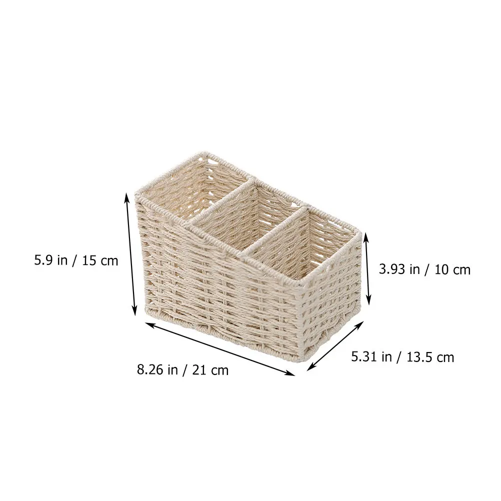 Trapezoidal Three-Grid Desktop Storage Box Simulated Hand-Woven Basket Waterproof Moisture-Proof Plastic Organizer for Desk Home