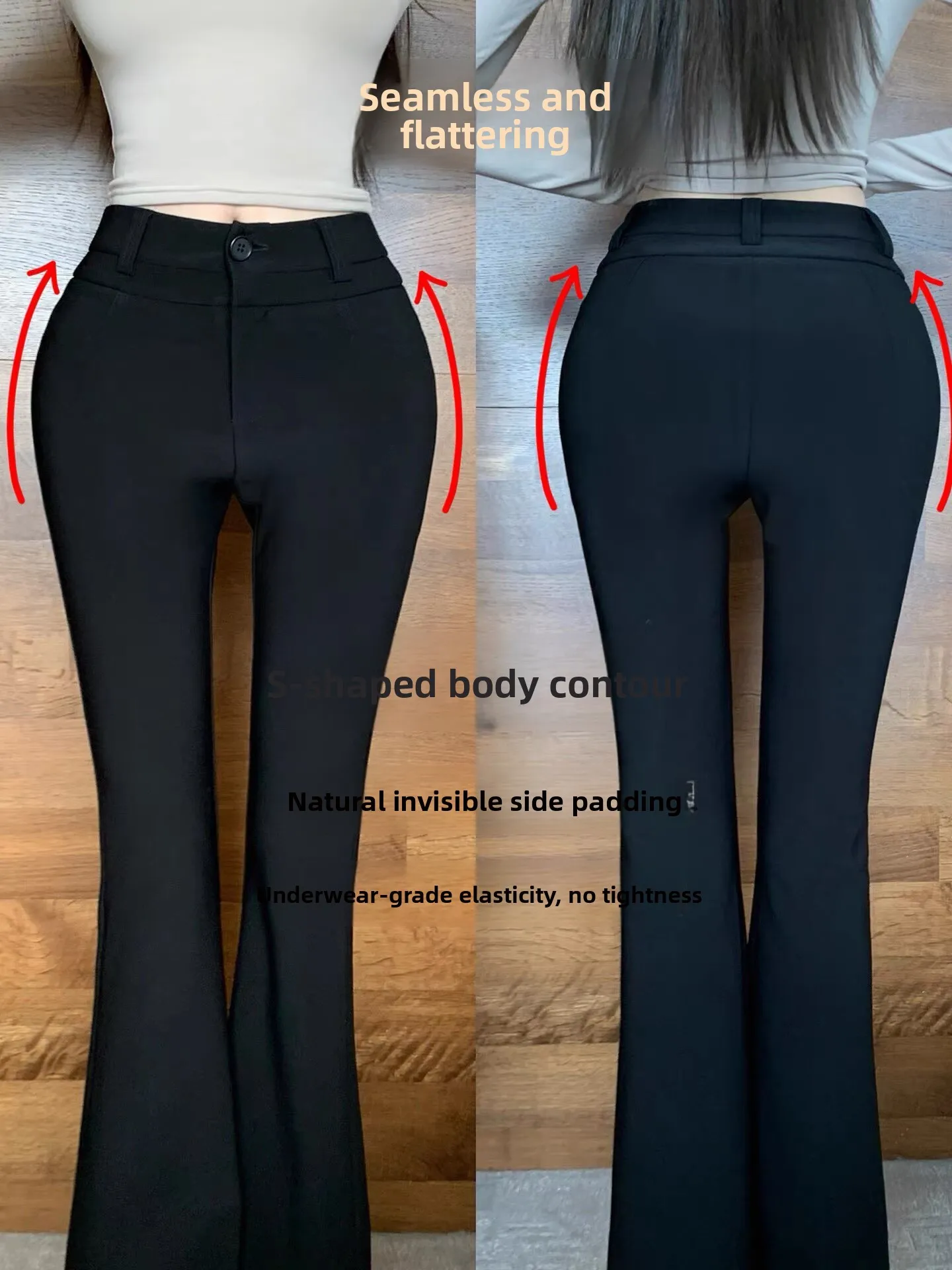 

Корейские брюки с высокой талией и вставками для коррекции бедер, повседневные, расклешенные, черные, женские, модные