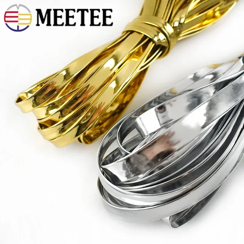 5Meters Meetee 5-15mm Mirror PU Leather Cord Gold Silver Ribbon Rope DIY Handmade Necklace Jewelry Decoration Craft Accessories