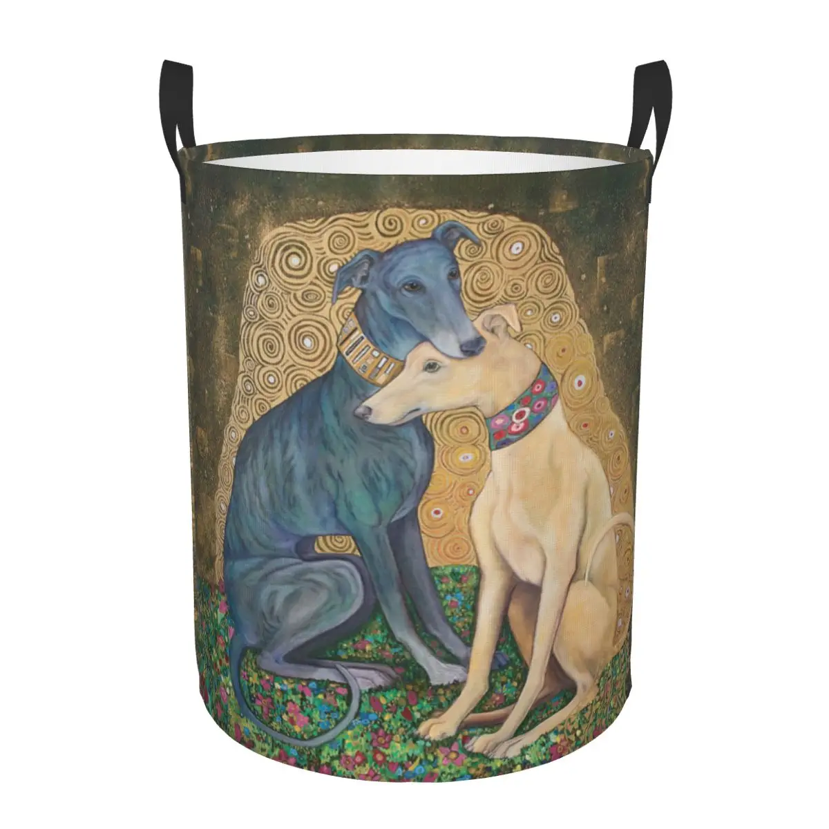 

Custom Gustav Klimt Greyhound Dog Art Laundry Hamper Large Storage Basket Whippet Sihthound Dog Girls Boys Toy Organizer