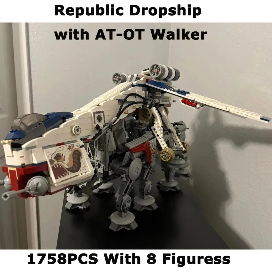 

In Stock 1758PCS Republic Airdrop Boat Compatible AT-0T Walker 10195 Transport Ship Gunboat 75021 Toy Children's Christmas Gift